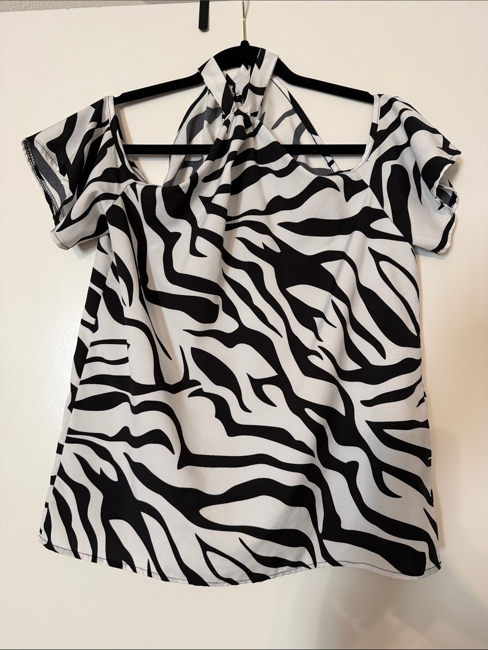 SHEIN Black & White Zebra-Print Cold-Shoulder Top